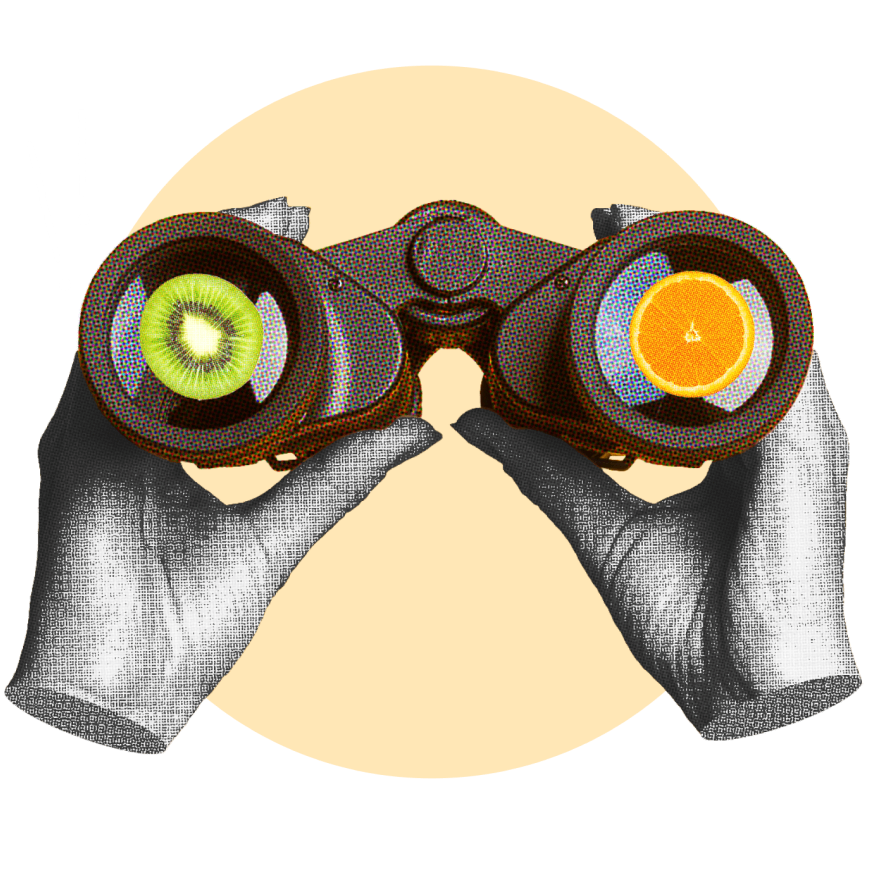 Binocular View and Fruits on Glasses
