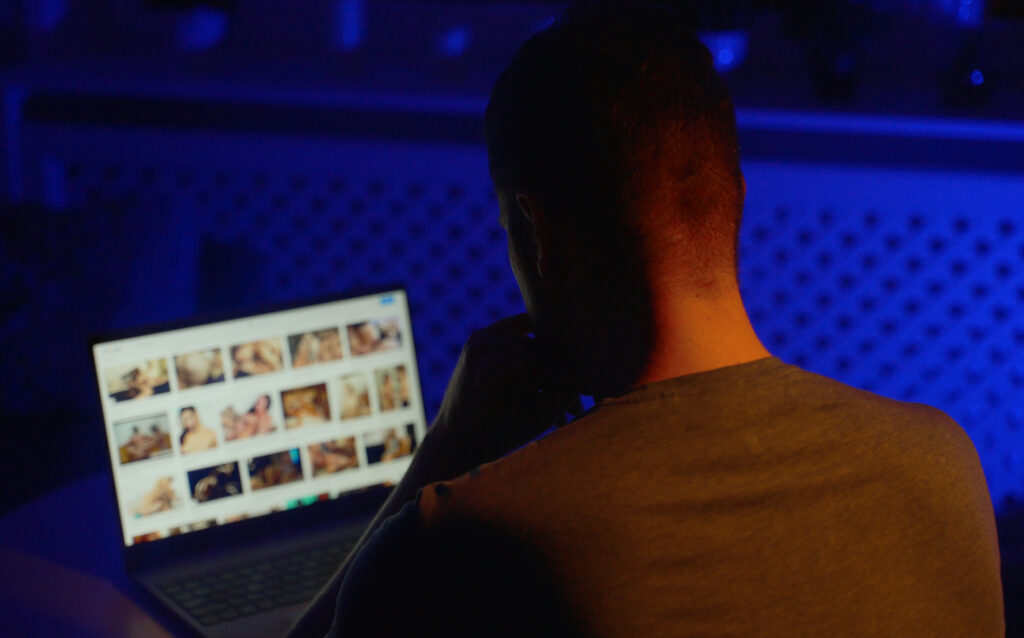 Man browsing porn site late at night.